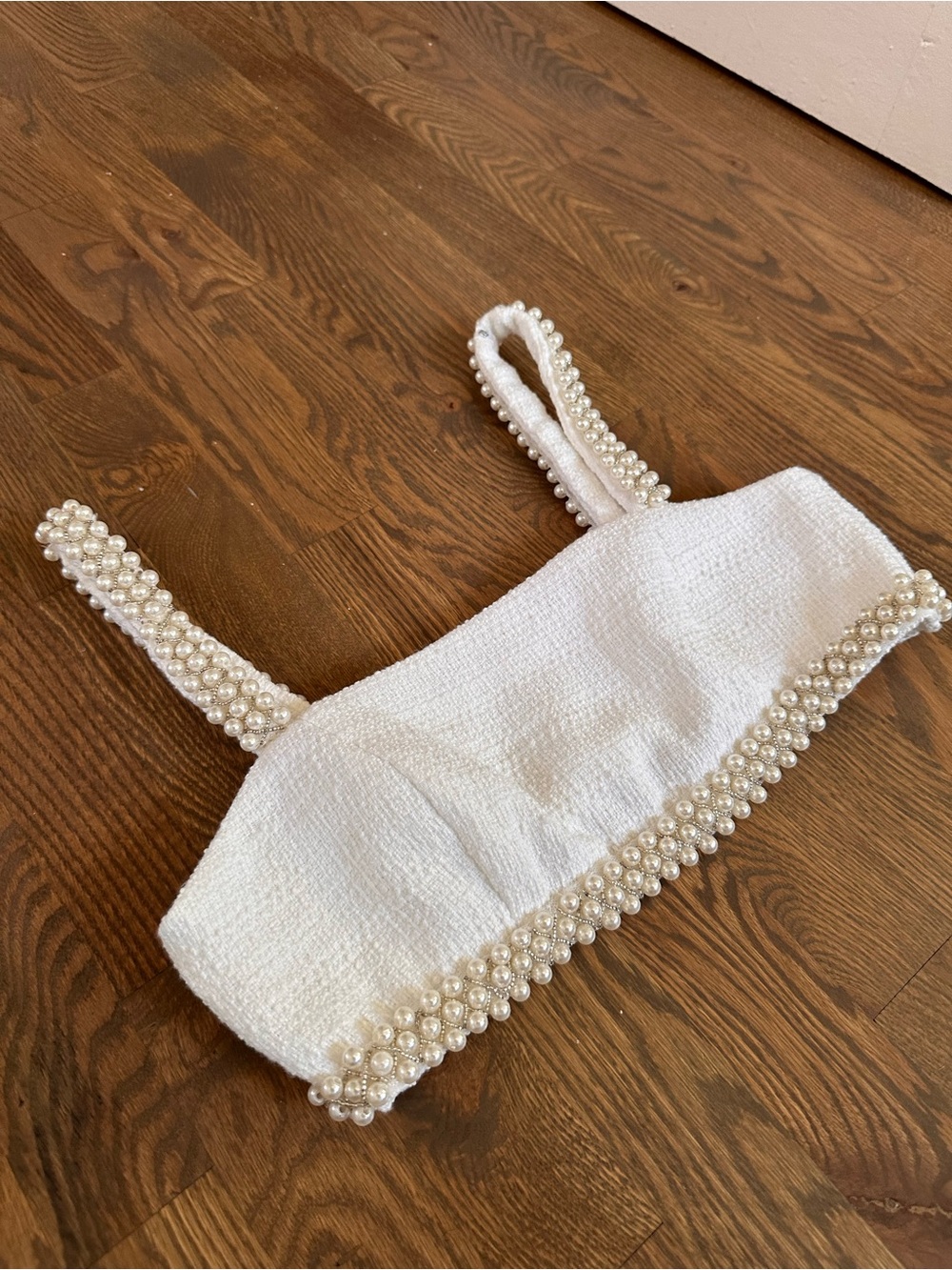 Hutch Adley Pearl Trim White Tweed Textured Crop Top, Size 4
